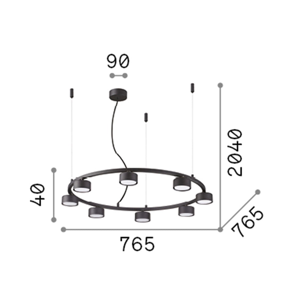 Sospensione Industrial-Minimal Minor Metallo Nero 8 Luci Gx53 9W 3000K