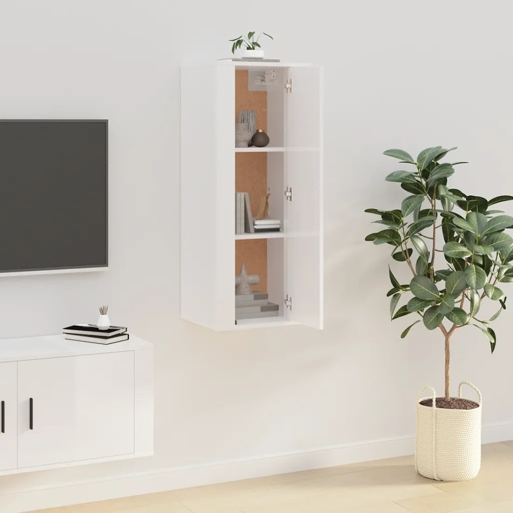 Mobile Porta TV a Parete Bianco Lucido 40x34,5x100 cm 816682