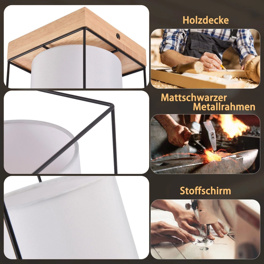 ZMH Lampada da soffitto vintage 1 fiamma E14 paralume tessuto industriale per soggiorno