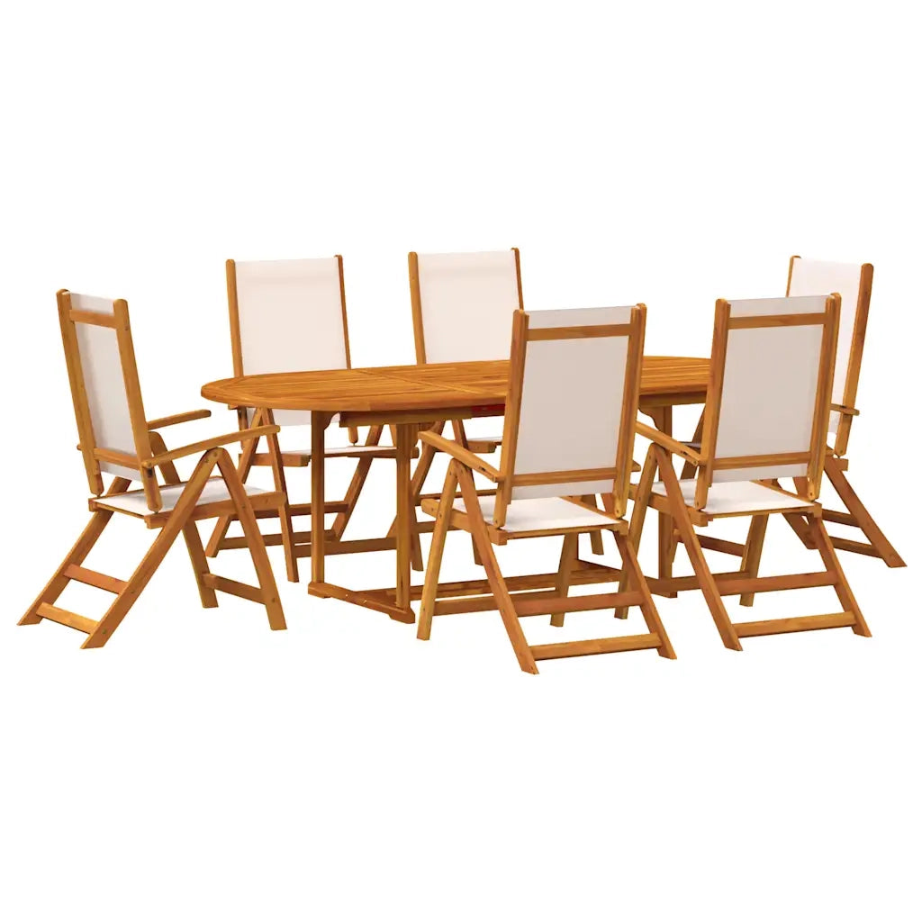 Set Pranzo da Giardino 7pz Legno Massello di Acacia e Textilene