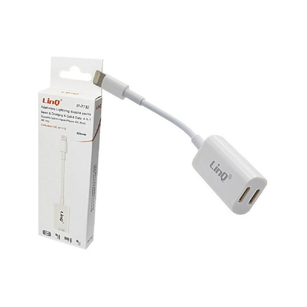 Trade Shop - Cavo Adattatore Doppia Uscita Lightning Femmina Musica Chiamate Ricarica Ip-7732 -