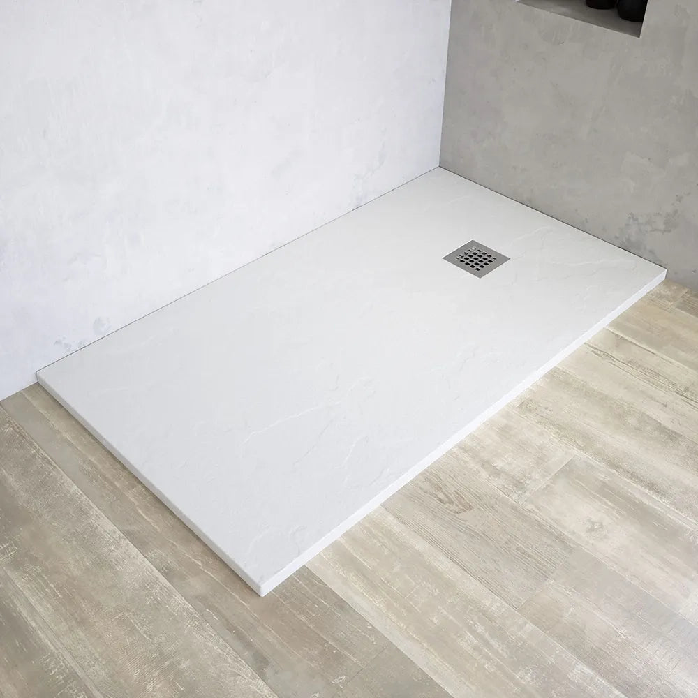 Piatto doccia rettangolare 80x100 cm in marmoresina bianco effetto pietra h3 cm | Milos