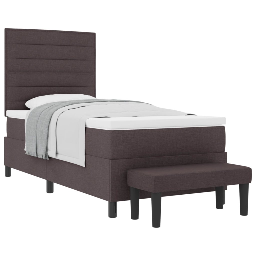 Letto a molle con materasso e panca marrone scuro 100x200 cm Tessuto