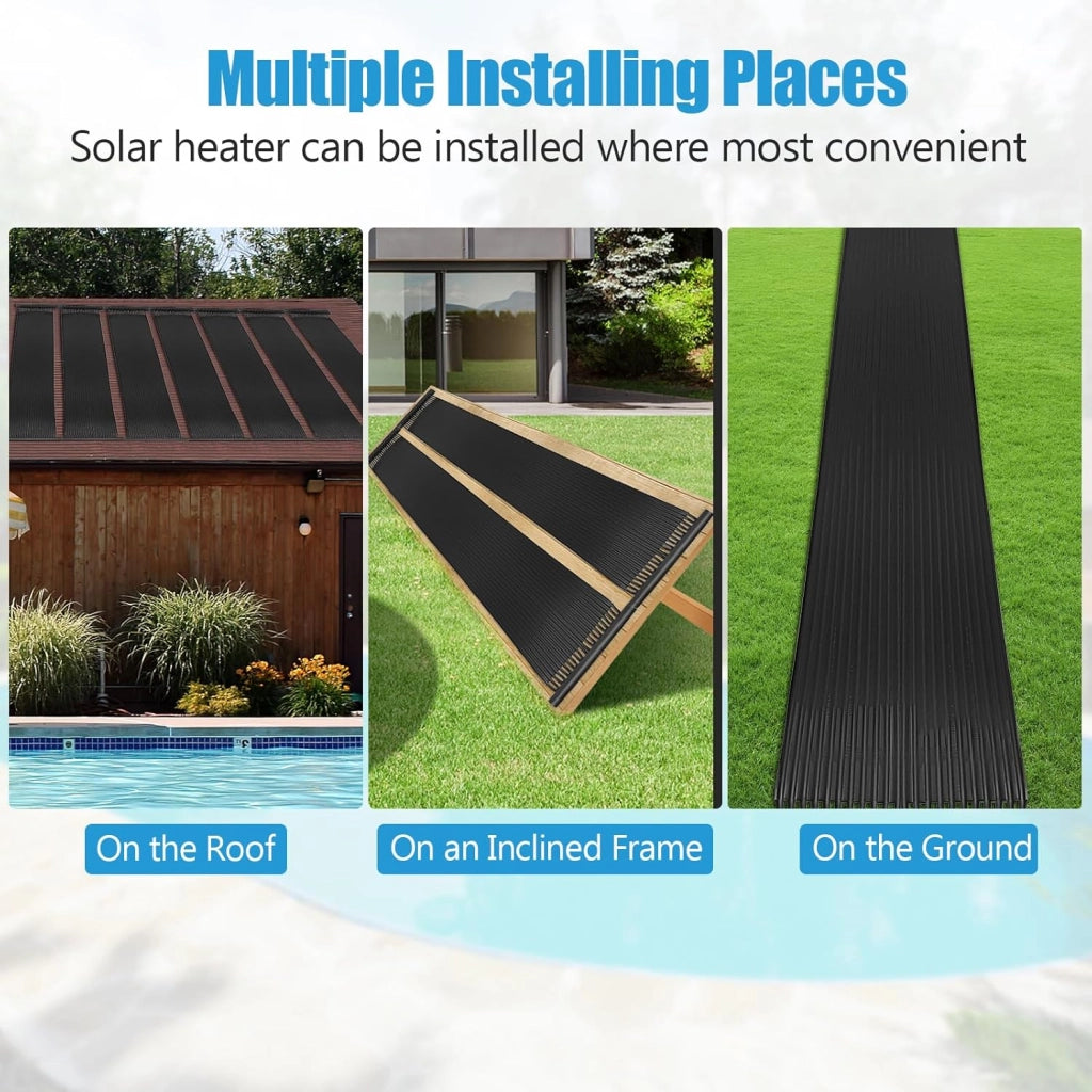 Riscaldatore Solare, Set di 2 Pannelli Solari per Piscina Fuori Terra, Materiale PE di qualità, Set di Accessori Completi, per Piscina Fino a 12000L di Acqua, Nero (6 x 0,75 m)