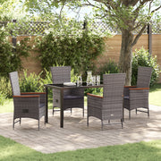 Set da Pranzo da Giardino 5 Pezzi con Cuscini Grigio Rattan Poliolefinico