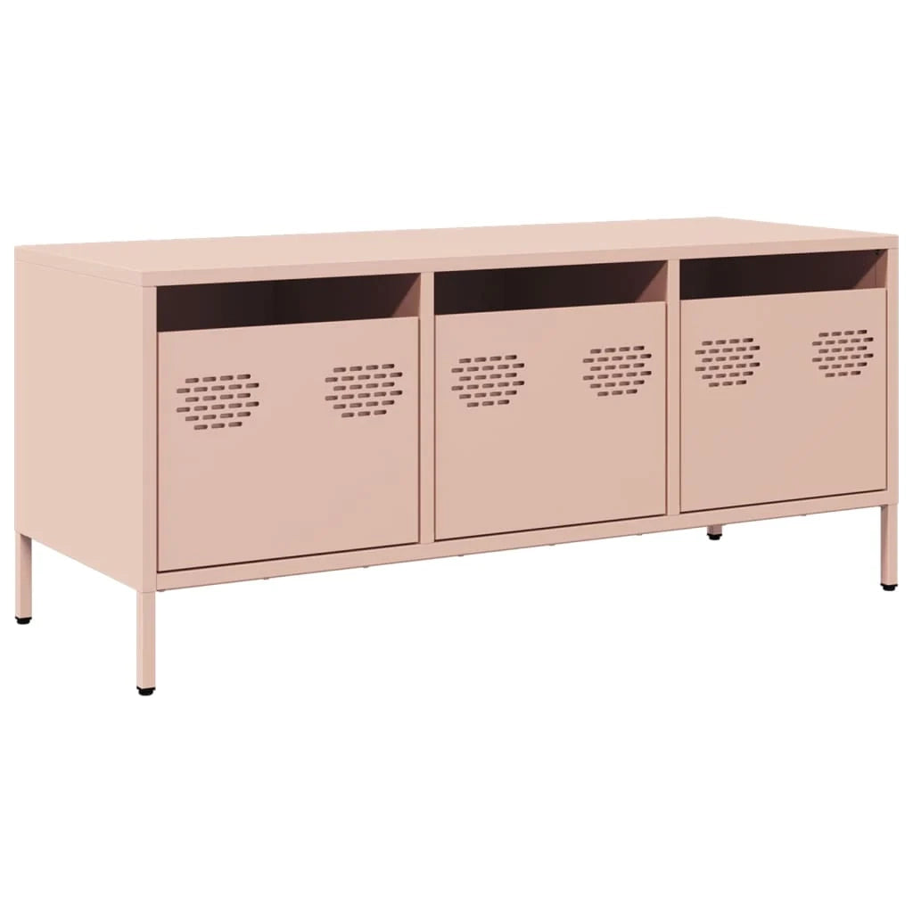 Mobile TV multimediale scaffale TV credenza TV sala da pranzo soggiorno camera da letto rosa 101,5 x 39 x 43,5 cm acciaio laminato a freddo rosa 02_0028287