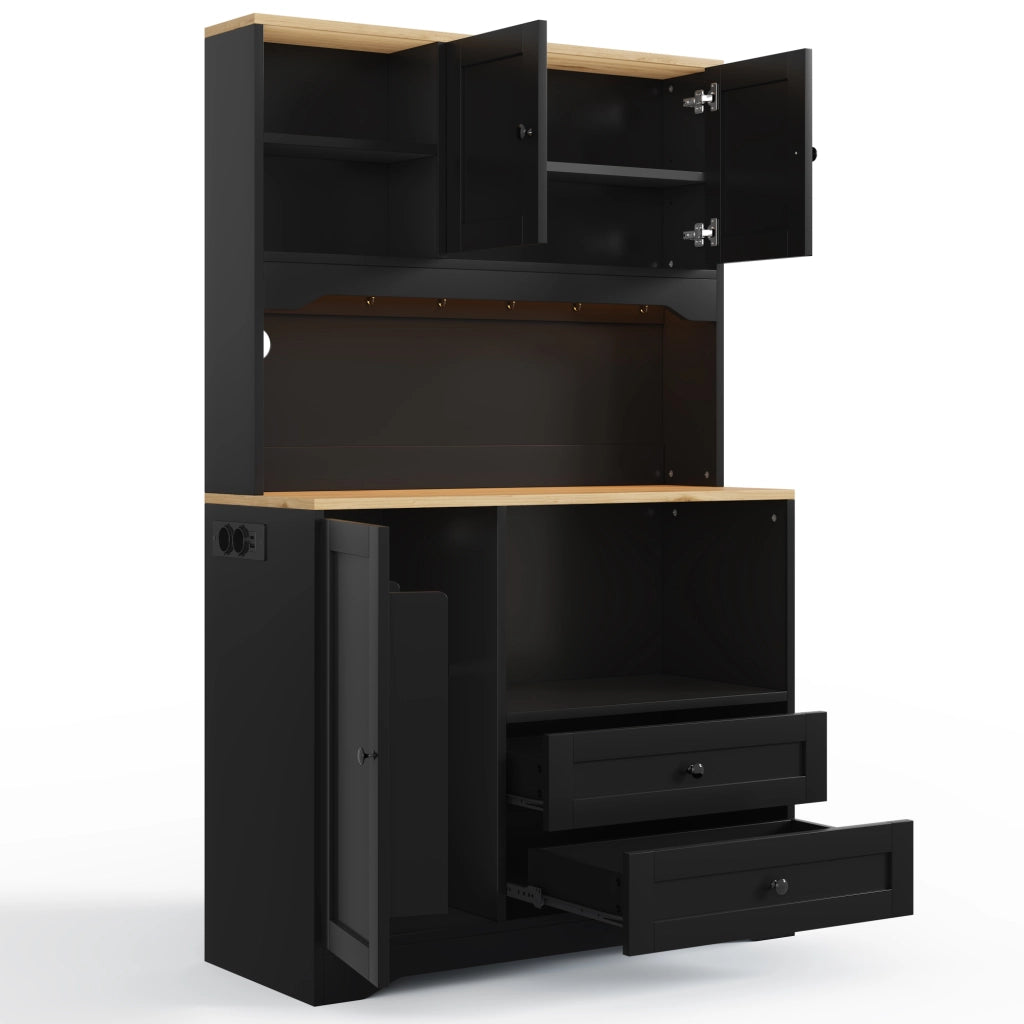 Mobile da cucina 100x40x163 cm con LED regolabile e presa integrata in MDF nero