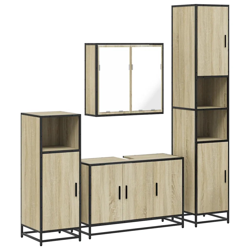 Set Mobili da Bagno 4 pz Rovere Sonoma in Legno Multistrato