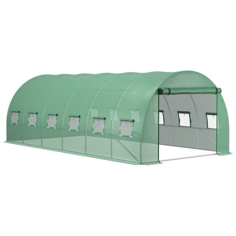 Telo per serra in plastica verde 600 x 300 x 200 cm con finestre arrotolabili e porta con zip