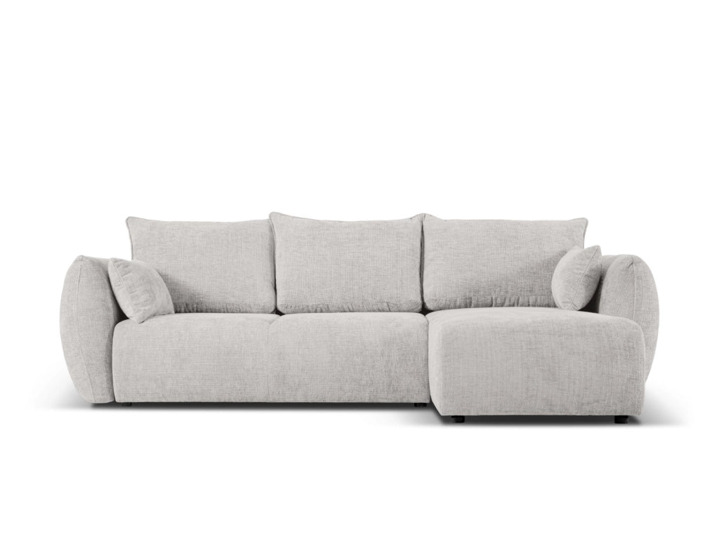Cosmopolitan Design - Divano convertibile angolare destro con contenitore "Matera" 4 posti in ciniglia grigio chiaro 