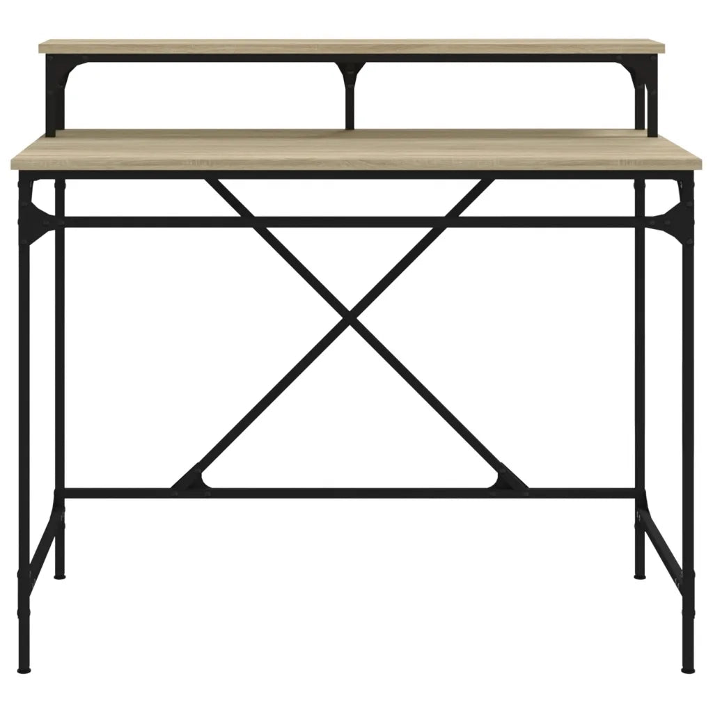 Scrivania-Scrivanie per ufficio e studio-Scrittoio Rovere Sonoma 100x50x90 cm Legno Multistrato e Ferro