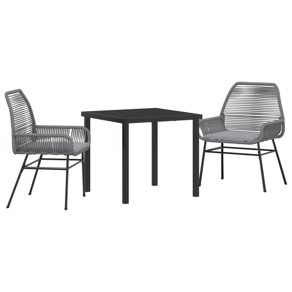 Set da Pranzo da Giardino 3 Pezzi con Cuscini Grigio Polyrattan