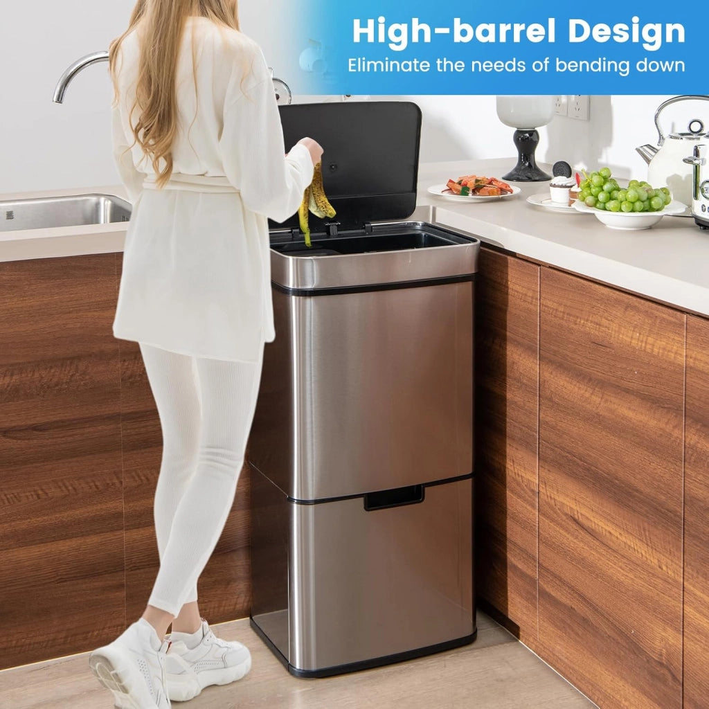 Pattumiera da 72 l, 4 scomparti, con sensore di movimento, pattumiera da cucina in acciaio inox, pattumiera a pedale con coperchio delicatamente chiuso e rimane aperto, cestino per la cucina
