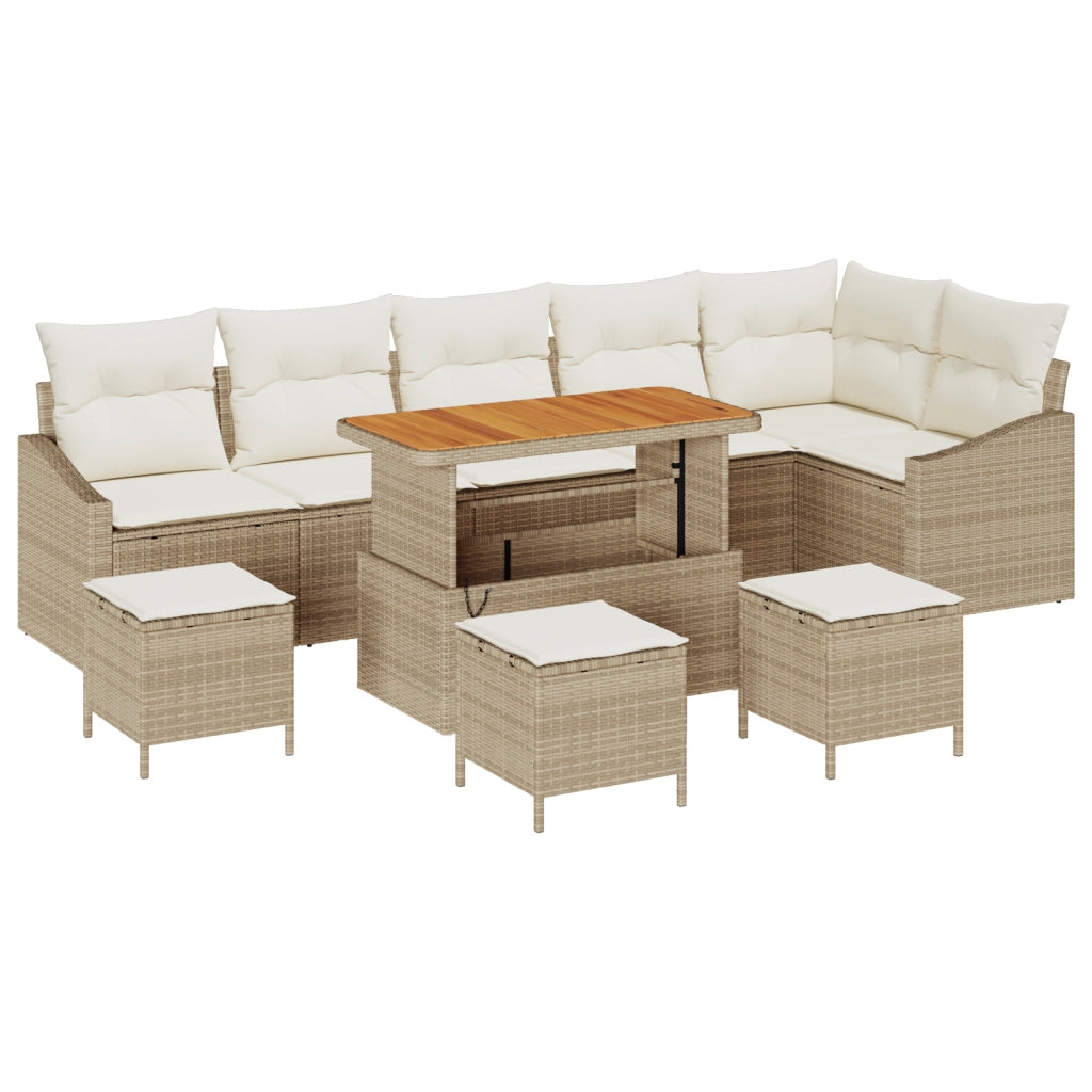 Set da giardino  10 pezzi con cuscini Beige Polyrattan Acacia