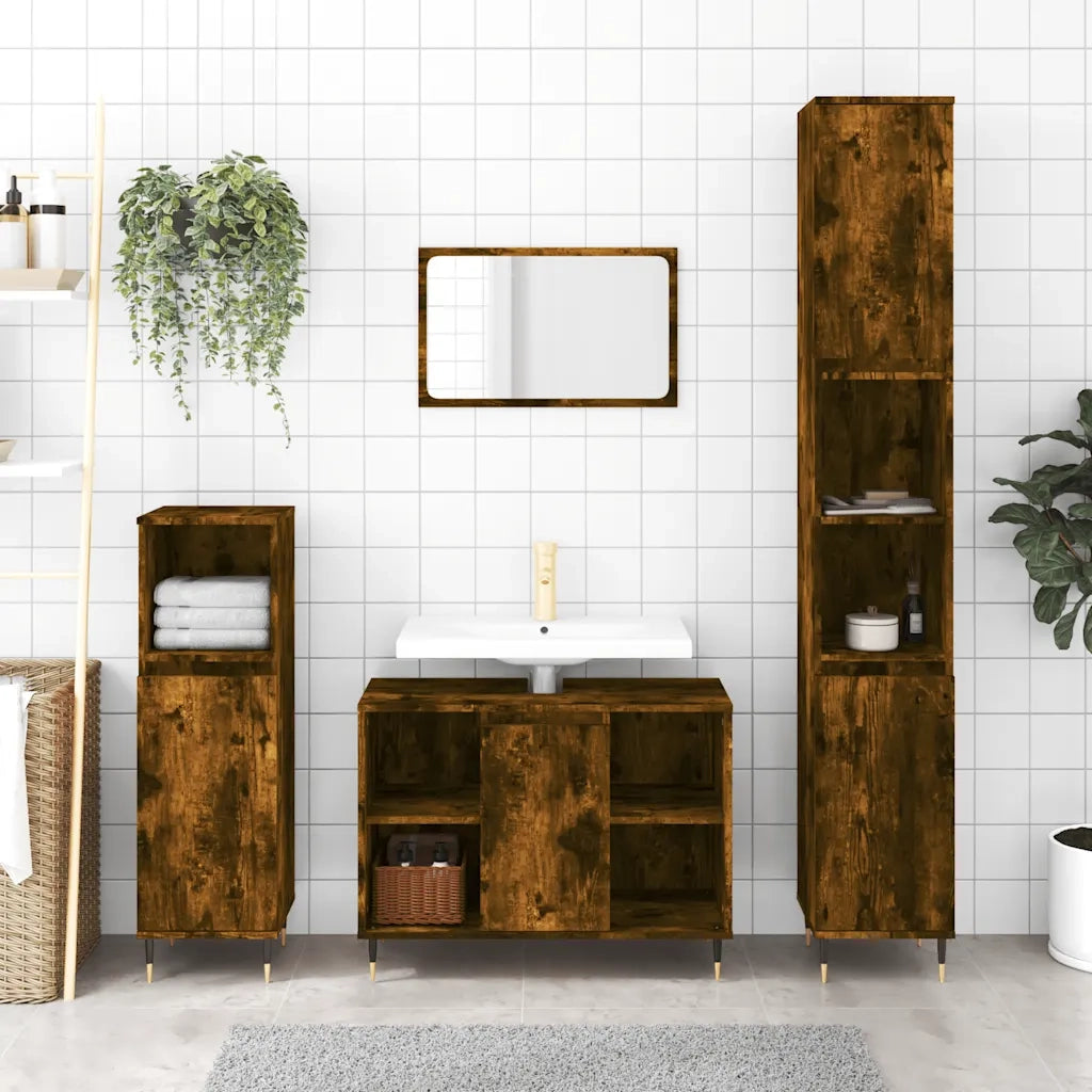Armadietto Bagno Rovere Fumo 30x30x100 cm in Legno Multistrato 831553