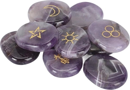 Set di Pietre Rune Laccate e Gravate Alfabetto Antico - Set di Etichettatura Magica Cristallo - Set Multifunzionale per Guarigione Set di Rune per Stregoneria - 10pz