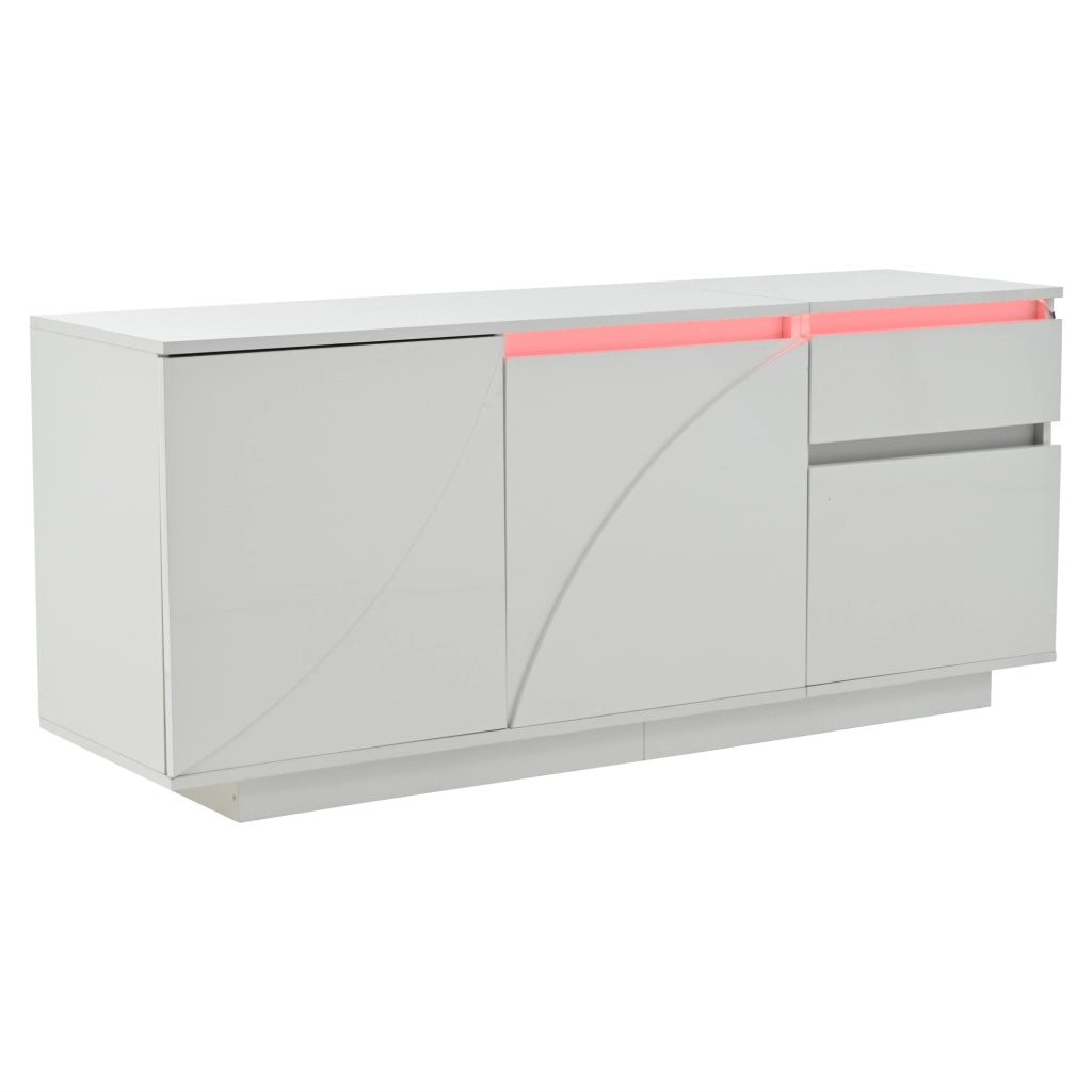 Mobile Credenza con LED ¨C MINIMAL ¨C Bianco Lucido, 1 Cassetto, MDF, 140x40x60 cm