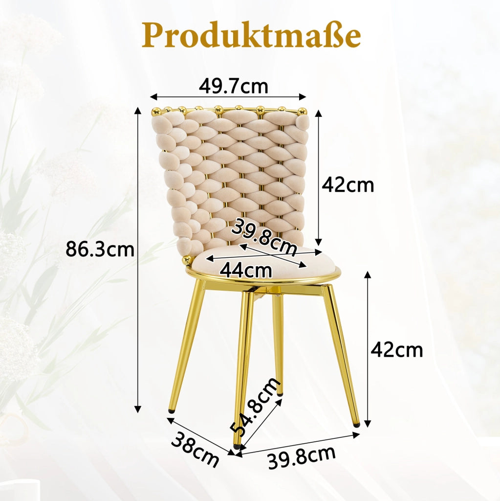 Sedia da pranzo in velluto beige con gambe dorate