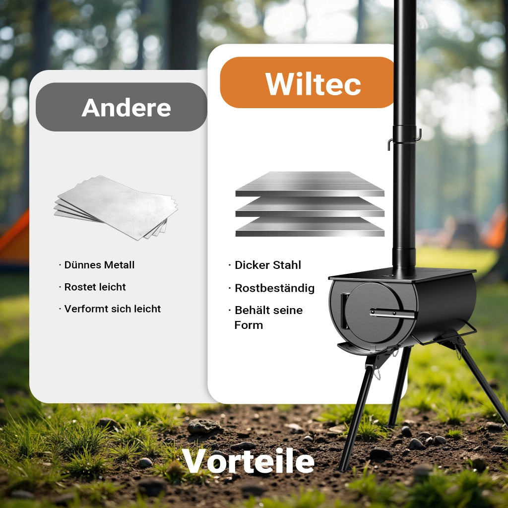 Stufa a legna da campeggio in acciaio (Q235), robusta stufa da tenda 85 x 57,5 x 238 cm, stufetta portatile, riscaldamento da tenda