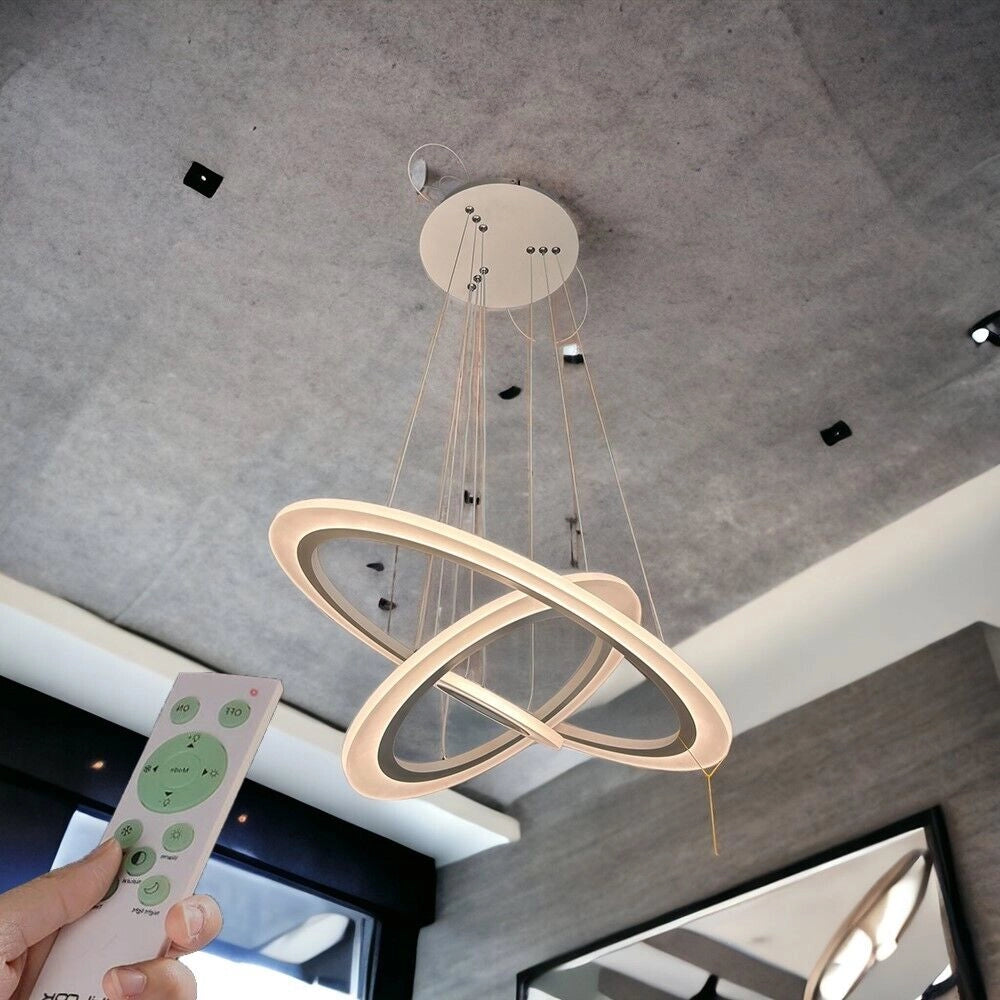 Lampadario Moderno LED a Sospensione 3 cerchi Regolabile Telecomando dimmerabile