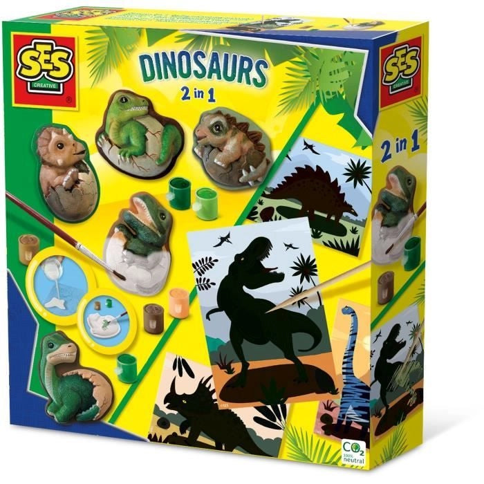 Dinosauri 2 in 1 - Modellare, dipingere e graffiare - Hobby creativi - SES CREATIVE - Modellare, dipingere e graffiare i dinosauri.