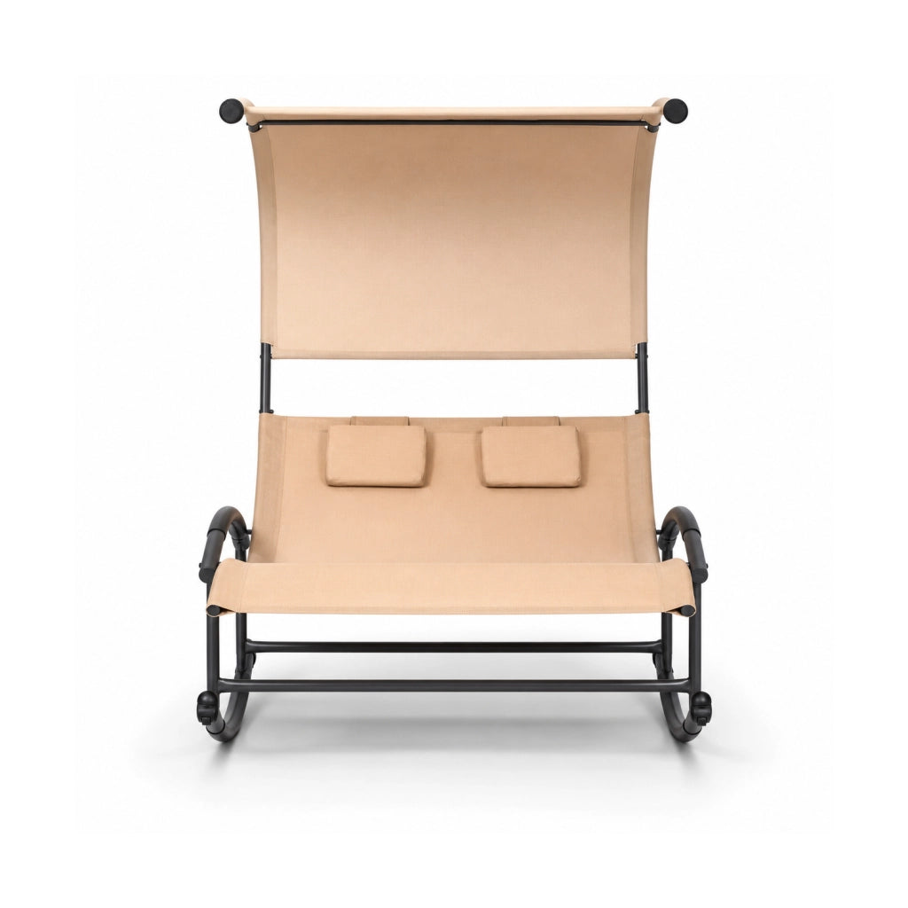 Dondolo 2 Posti Prendisole Con Parasole Integrato Design Ergonomico In Textilene Traspirante Struttura In Acciaio E Cuscini Ideale Per Giardino Piscina Outdoor 140x200x185 Cm Beige