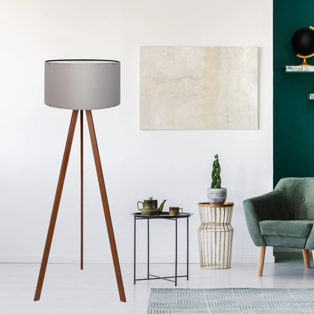 Lampada da Terra a Treppiede Newport Alta 140 cm Paralume Cilindrico - Grigio lux.pro