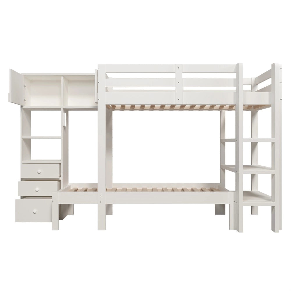 Letto a soppalco con cassetti ¨C Minimal ¨C 90x200 cm, bianco, con luce led e armadio