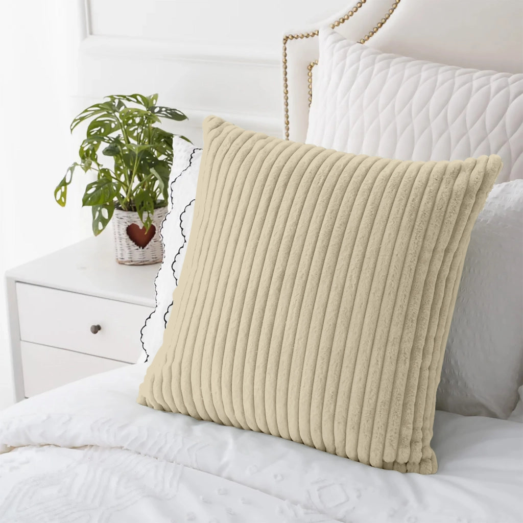 Cuscino In Ciniglia Quadrato Anima Compresa 50 x 50 Con Zip Fodera Moderna Super Morbido Per Divano Camera Letto Copri Cuscini Con Imbottitura - Panna