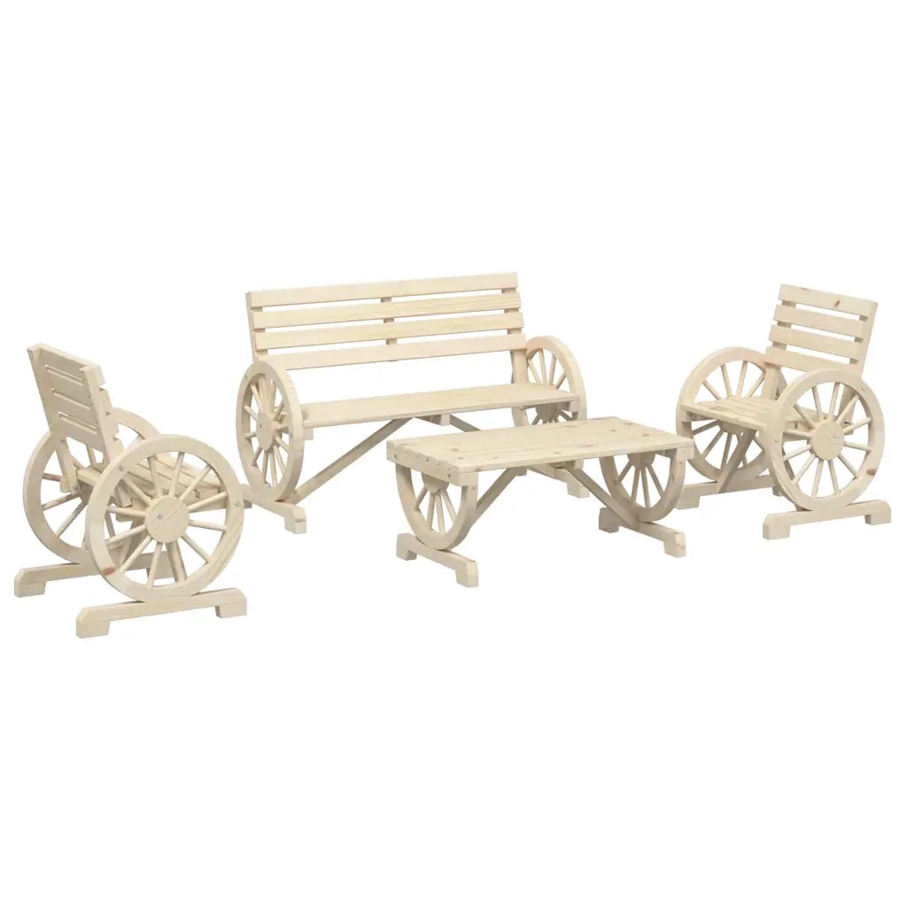 Set Salotto da Giardino 4 pz in Legno Massello di Abete