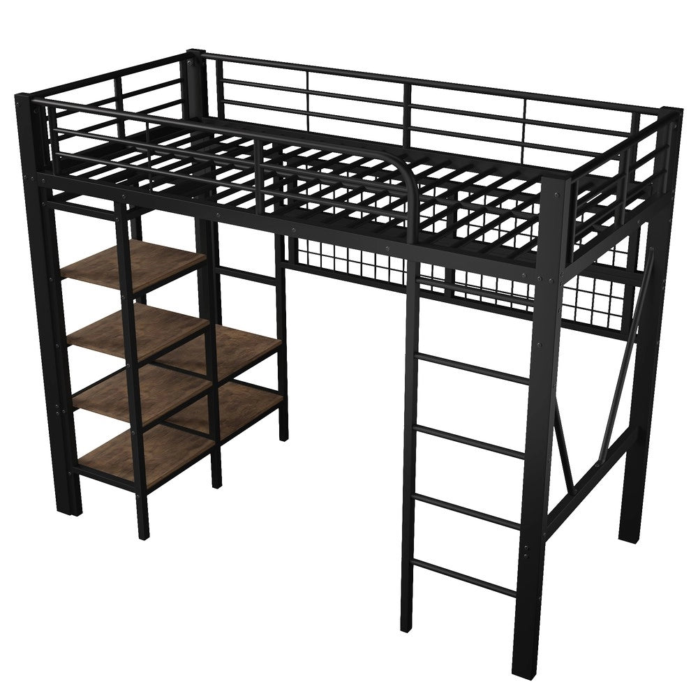 Letto a Soppalco con LED ¨C Xylo ¨C Metallo Nero 90x200 cm