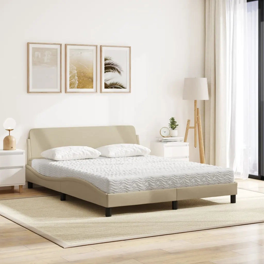 Letto con Materasso Dover Crema 160x200 cm in Tessuto