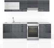 Mobile da cucina Raul, Antracite lucido/bianco, 240 cm, PL Marmo, combinabile in modo flessibile con elementi modulari