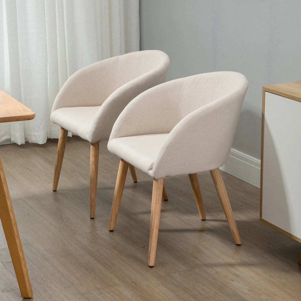 Set di 2 Sedie da Pranzo ¨C Zephmum ¨C Design Scandinavo in Legno e Tessuto Beige