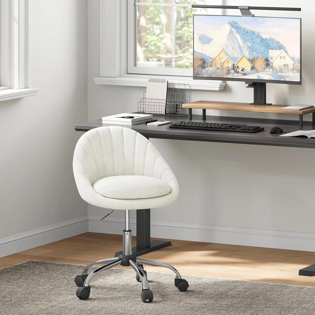 Sedia da Scrivania per Casa Regolabile in Altezza con Rotelle, Sedia Trucco Girevole Ergonomica, Ufficio, Camera da Letto, Studio, Velluto, Crema, BS167cm