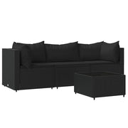 Set Divani da Giardino 4 pz | Set Salotto da Giardino con Cuscini Nero in Polyrattan