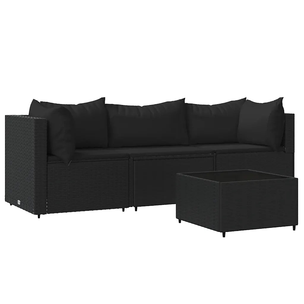 Set Divani da Giardino 4 pz | Set Salotto da Giardino con Cuscini Nero in Polyrattan