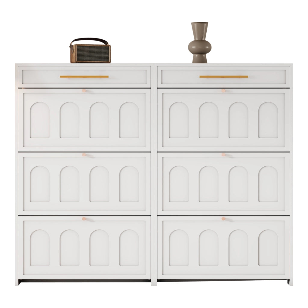 Scarpiera con 12 ripiani regolabili e cassetti in MDF bianco per ingresso e ufficio 140 × 25 × 123;5 cm