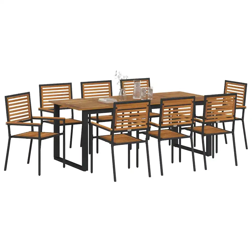 Set da Pranzo per Giardino 9 pcs Nero Legno di Acacia Massello 3365469