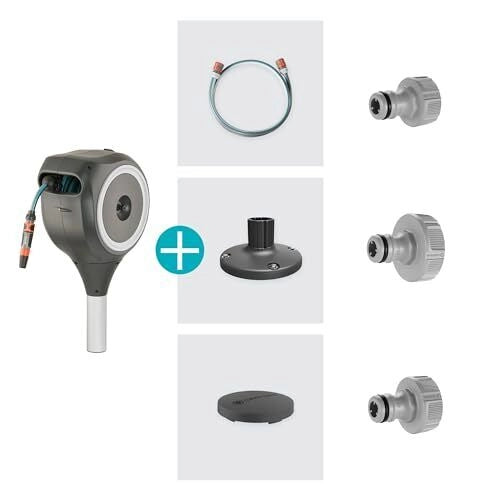 Gardena 18607-20 Avvolgitubo RollUp S per Terrazza con Tubo 15 m Tecnologia RollUp e Riavvolgimento Automatico colore Bianco