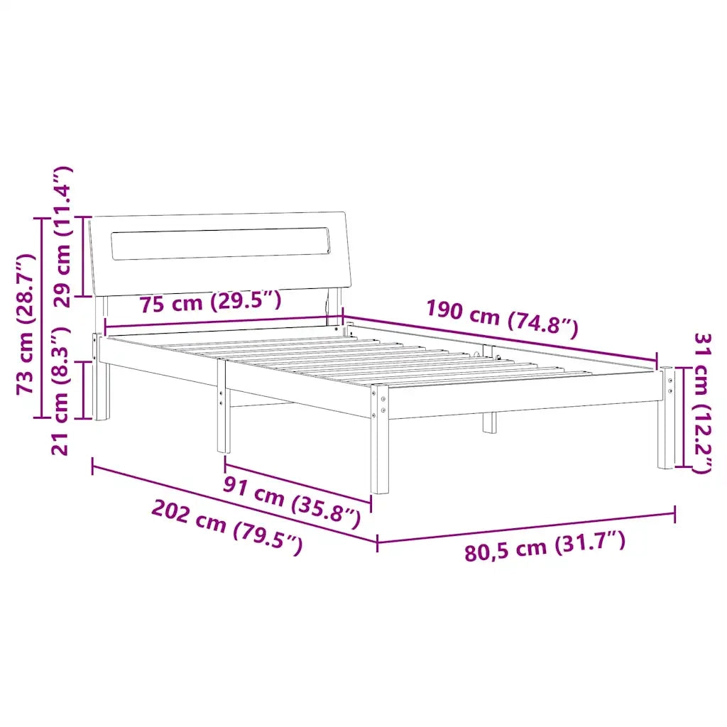 vidaXL Struttura del letto con testiera Cera marrone 75 x 190 cm
