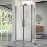 Box doccia 80x80cm con apertura saloon e parete fissa, profili cromati e vetro da 6mm opaco h195 | Elba