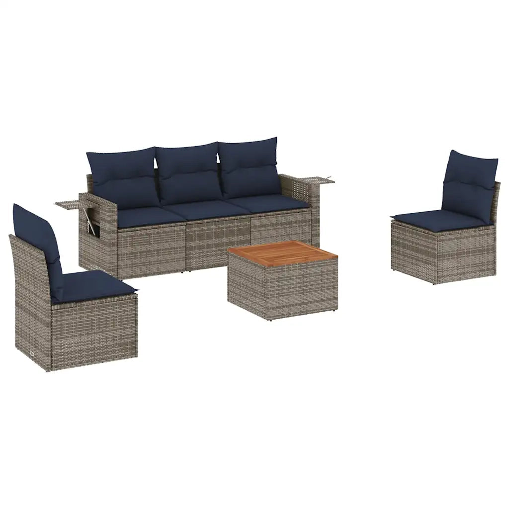 Salotto da Giardino-Set Divani da Giardino 6 pz con Cuscini Grigio in Polyrattan 848023