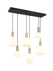 Sospensione Trio DIVA nera/ottone 6xE27 vetro bianco