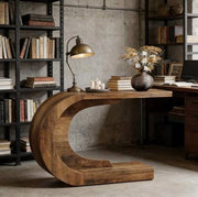 Tavolo consolle a C 110 x 35 x 75 cm in legno marrone rustico