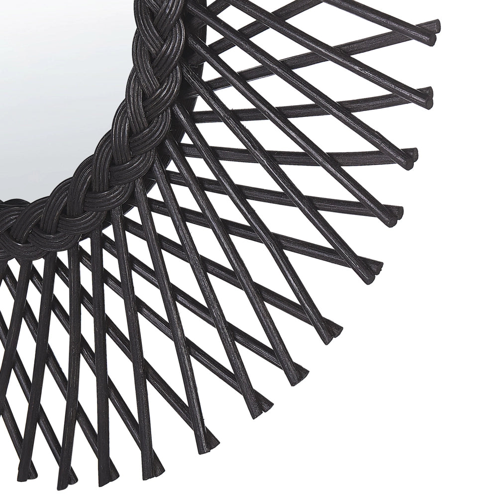 Specchio da parete in rattan Nero 60 cm Boho Forma di Sole Ganci di montaggio Soggiorno Camera da letto