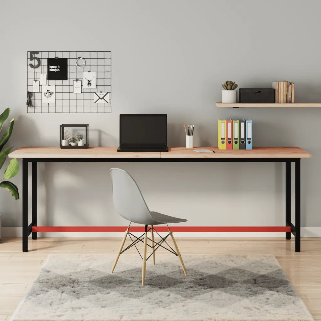 Banco da Lavoro 220x55x81,5 cm Legno Massello Faggio e Metallo 3188908