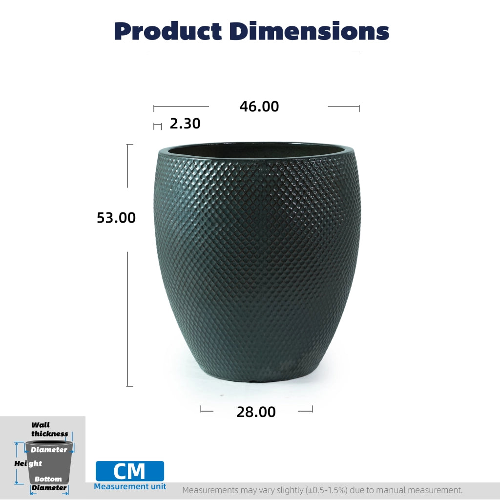 VASO in ceramica Ø46 cm H 53 cm verde scuro lucido con fori di drenaggio
