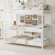 Letto a castello a tre posti 90x190 cm con due scale integrate in ferro bianco