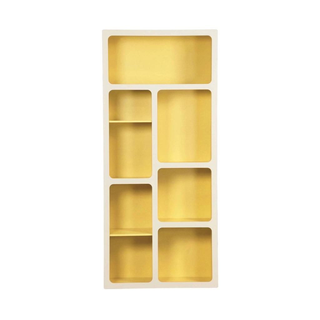 Libreria organica in legno bicolore con 8 scomparti, giallo